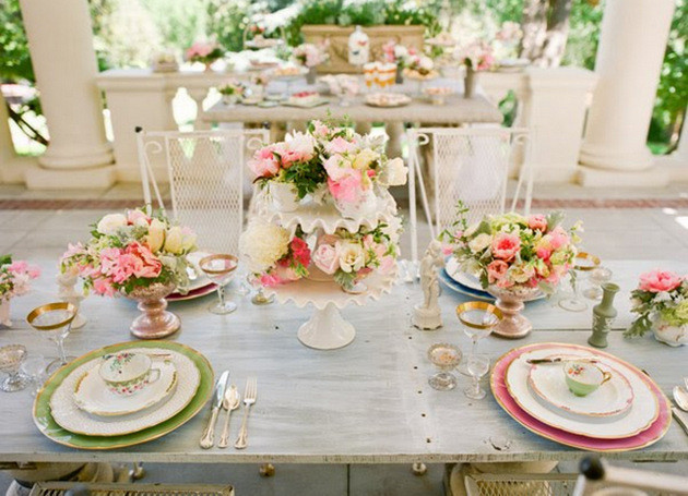 Tea Party Table Setting Ideas
 Pink Green & Grey Wedding Palette