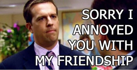 The Office Quotes About Friendship
 Sorry I annoyed you with my friendship Andy Bernard The