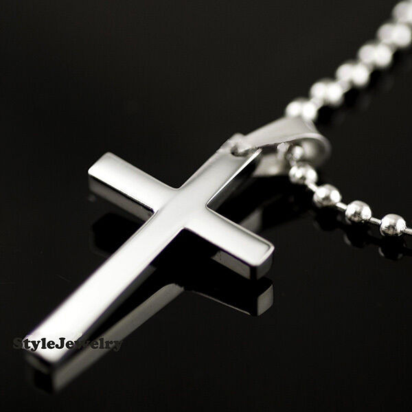Titanium Cross Necklace
 Titanium Mens Silver Cross pendant with Chain Necklace