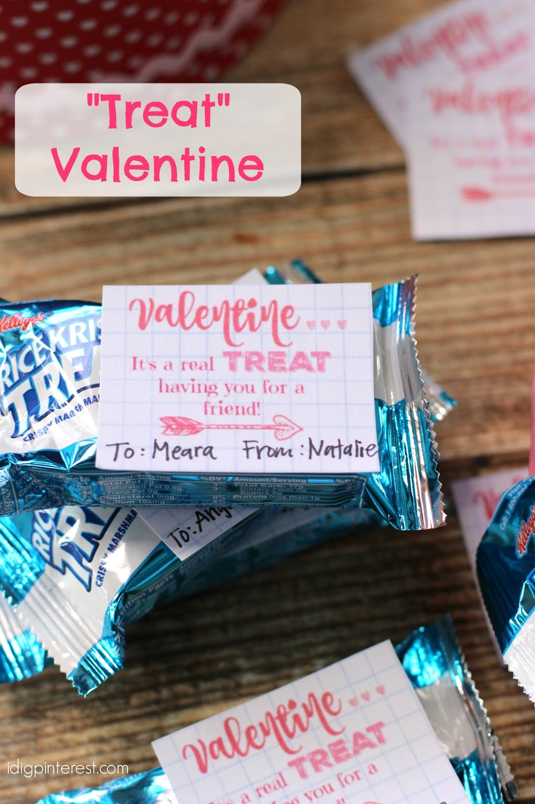 Valentines Day Treats For School
 "Treat" Valentine Idea with Free Printable Tags I Dig