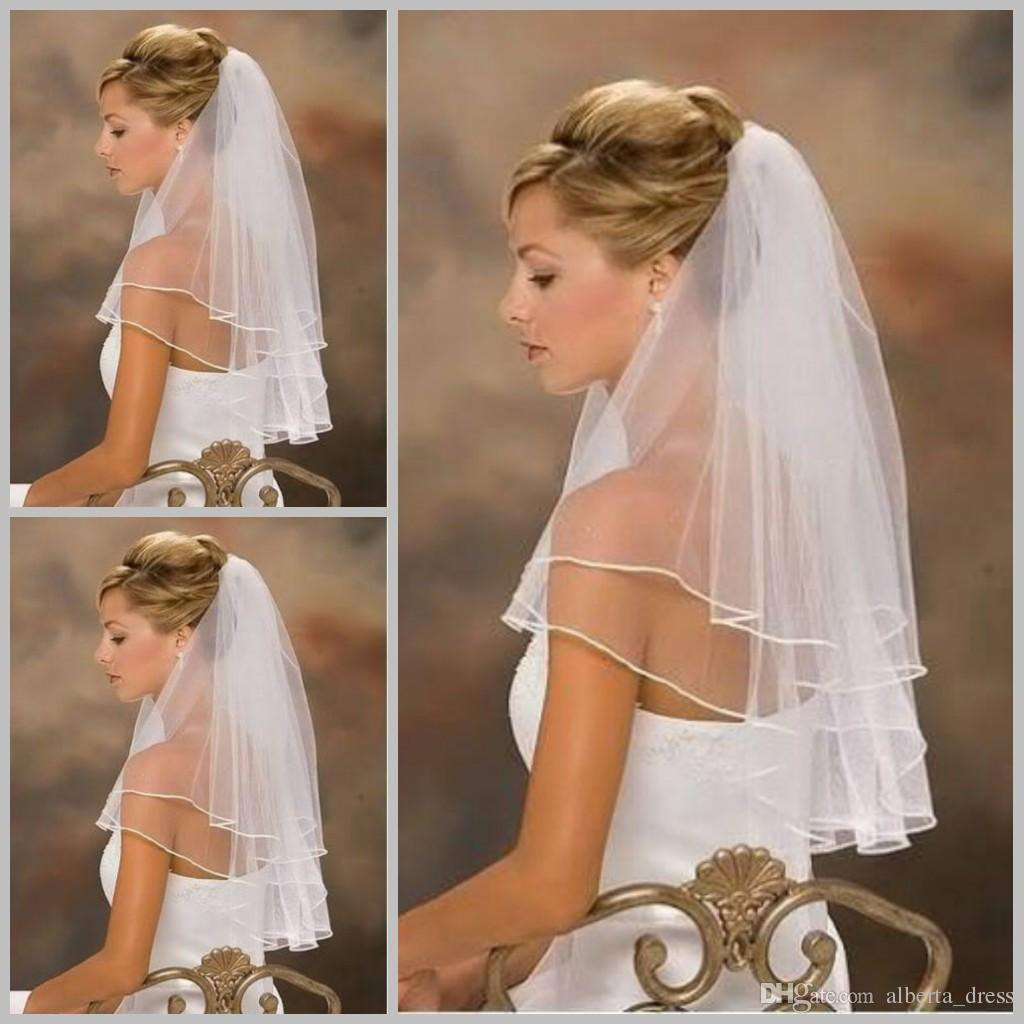 Veils For Short Wedding Dresses
 Hot Sale White Bridal Veils With 2 Layers Edge Tulle Short