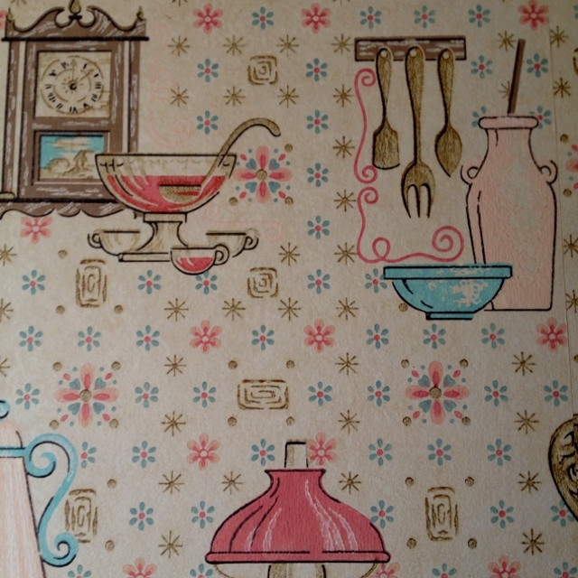 Vintage Kitchen Wallpaper
 Vintage kitchen wallpaper Oil lanterns and pink pots and