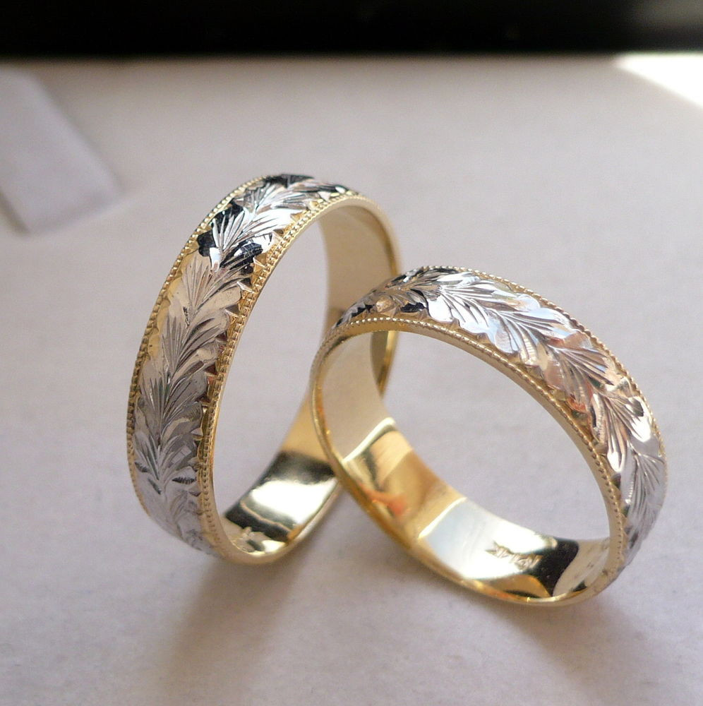 Wedding Bands Gold
 14K SOLID GOLD HIS & HER two tone WEDDING BAND RING SET 5