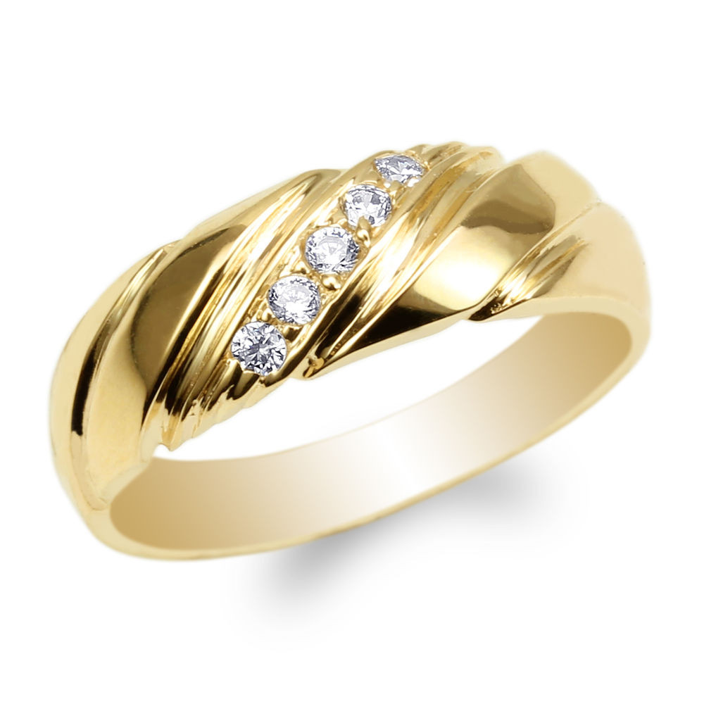 Wedding Bands Gold
 Womens Yellow Gold Plated Round CZ Luxury Wedding Band