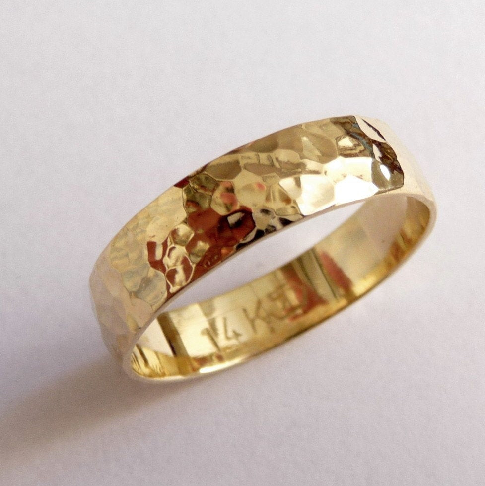 Wedding Bands Gold
 Gold mens wedding band wedding ring 5mm wide hammered for men