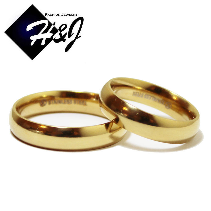 Wedding Bands Gold
 His & Hers 2 Pcs Stainless Steel 5mm Gold Plain Simple