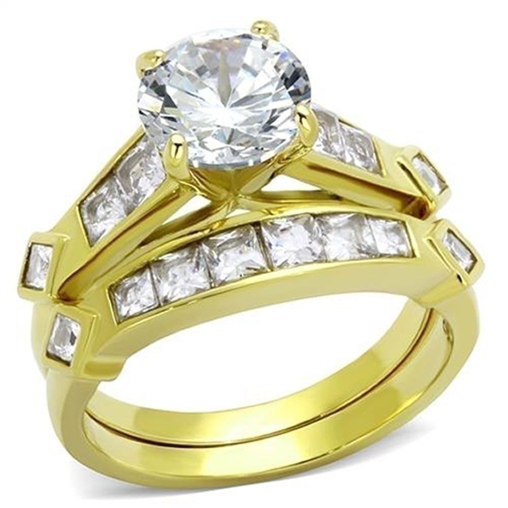 Wedding Bands Gold
 Women s 3 15 CT Round CZ 14K Gold Plated Bridal Engagement
