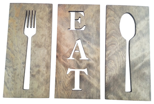 Wooden Kitchen Wall Art
 Eat Fork Spoon Kitchen Art Wooden Plaques Carved Wooden