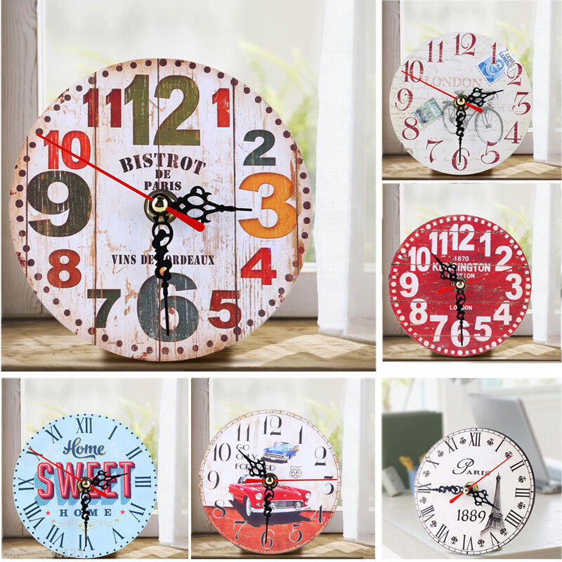 Wooden Kitchen Wall Art
 Vintage Retro Wooden Wall Clock Shabby Chic Rustic fice