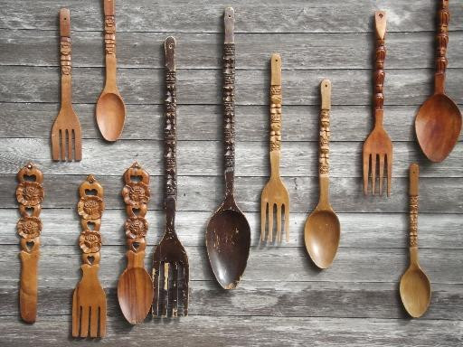 Wooden Kitchen Wall Art
 retro kitchen wall art big carved wooden forks & spoons