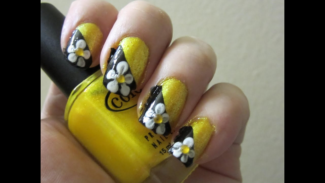 Yellow Nail Ideas
 ♥Yellow & Black Flower Nail Design♥
