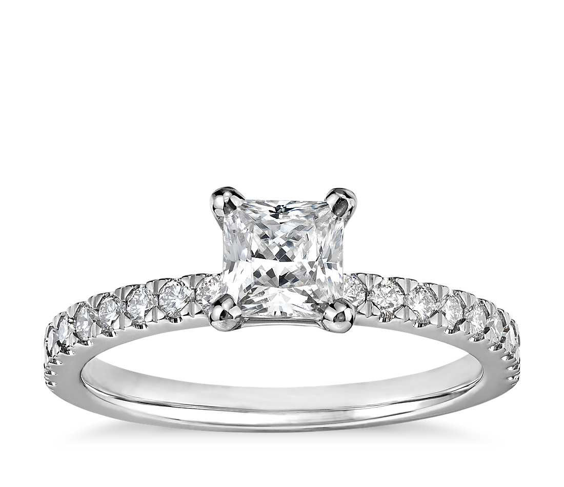 1 Carat Princess Cut Diamond Engagement Ring
 1 2 Carat Preset Princess Cut Petite Pavé Diamond