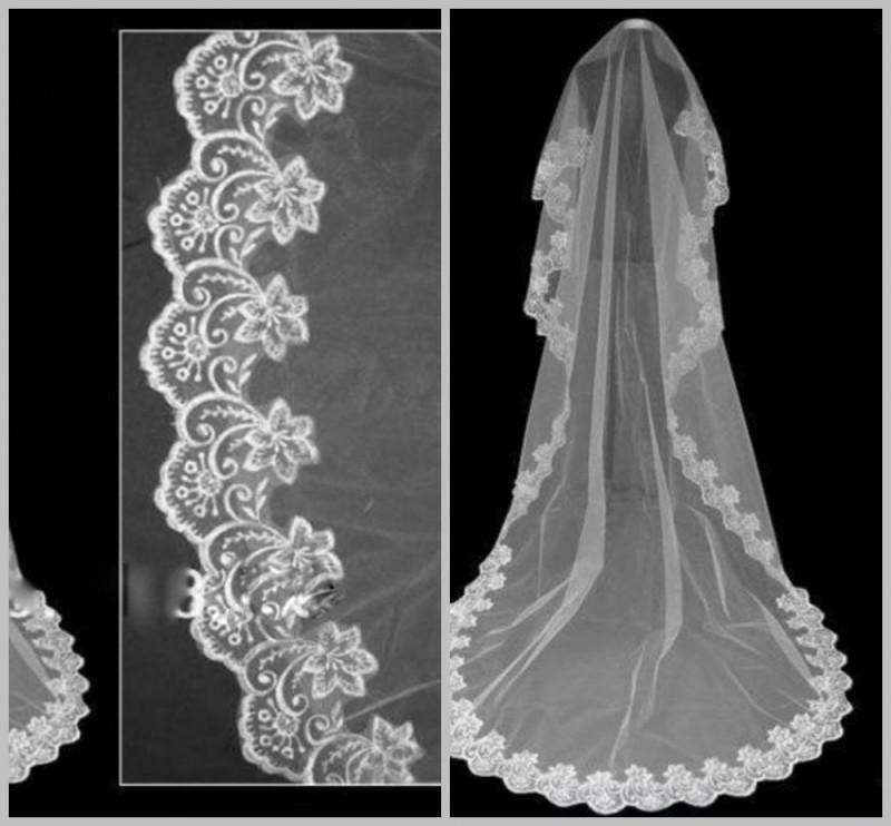 1 Tier Wedding Veil
 Hot White 3 Meters Long Bridal Veils 1 Tier Layer Vintage