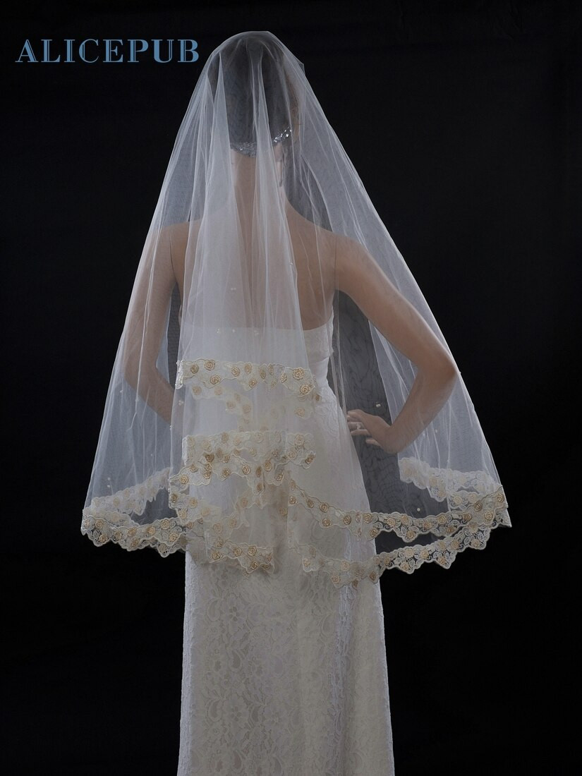 1 Tier Wedding Veil
 Ivory e Tier Voile Wedding Veil Embroidered Edge Lace