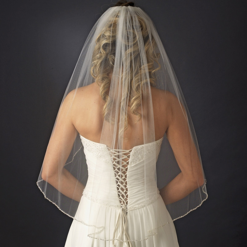 1 Tier Wedding Veil
 Single Tier Veil with Pearl & Bugle Beaded Edge in White