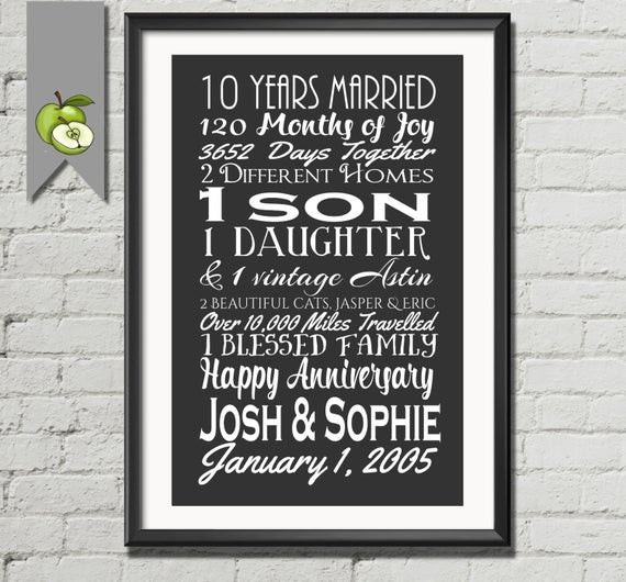 10 Year Anniversary Gift Ideas For Wife
 10th anniversary t tenth anniversary t wife husband