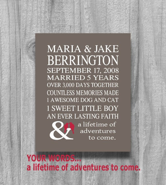 10 Year Anniversary Gift Ideas For Wife
 Personalized Anniversary Gift 5 or 10 Year by