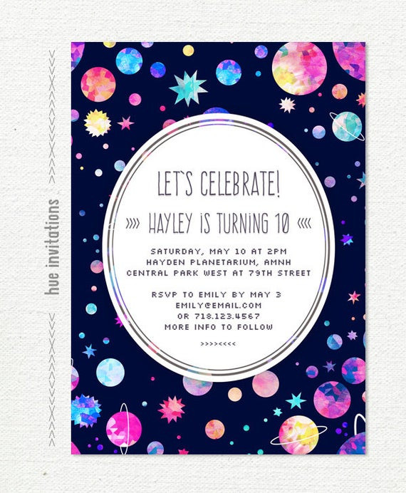 10th Birthday Party Invitations
 girls 10th birthday party invitation space themed birthday