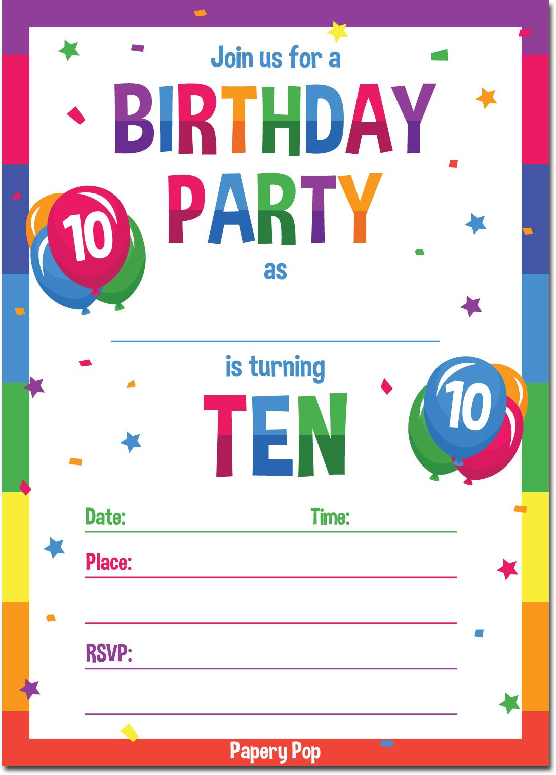 10th Birthday Party Invitations
 Amazon Kids Thank You Cards with Envelopes 15 Count