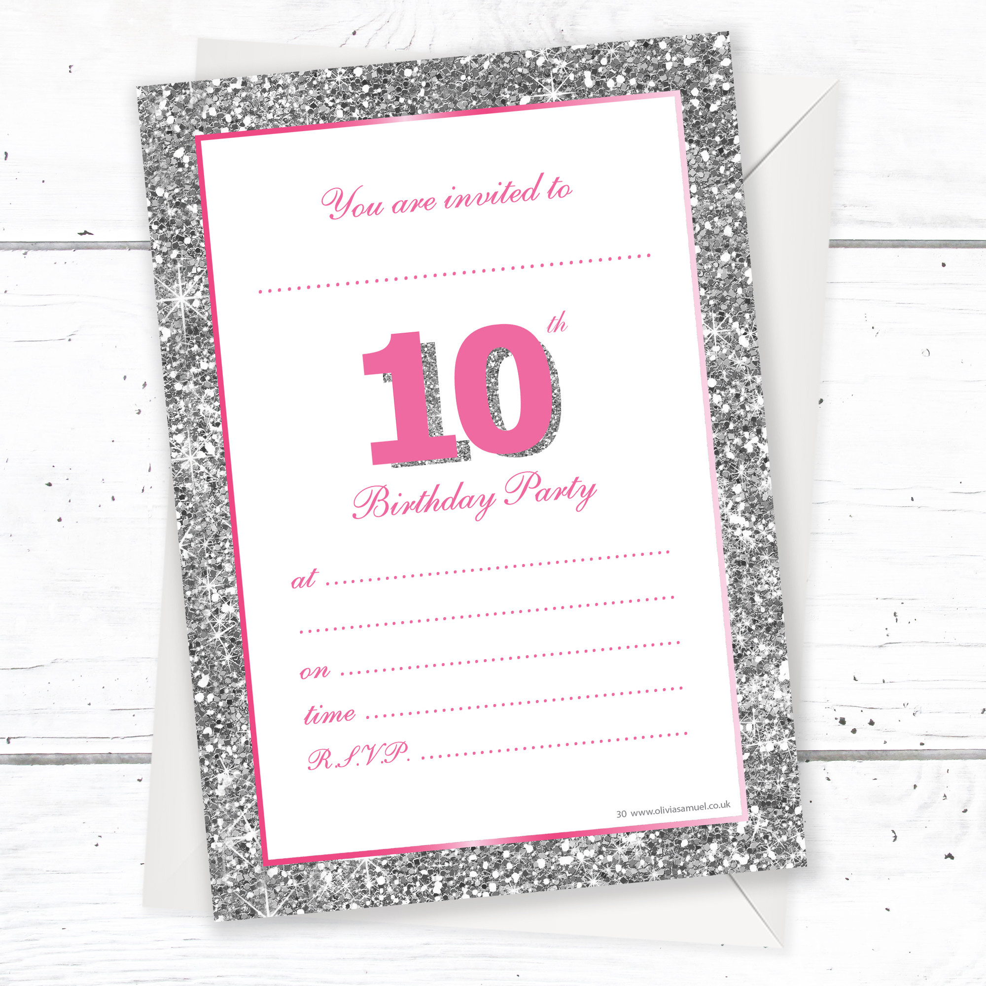10th Birthday Party Invitations
 10th Birthday Party Invitations – Pink Sparkly Design and