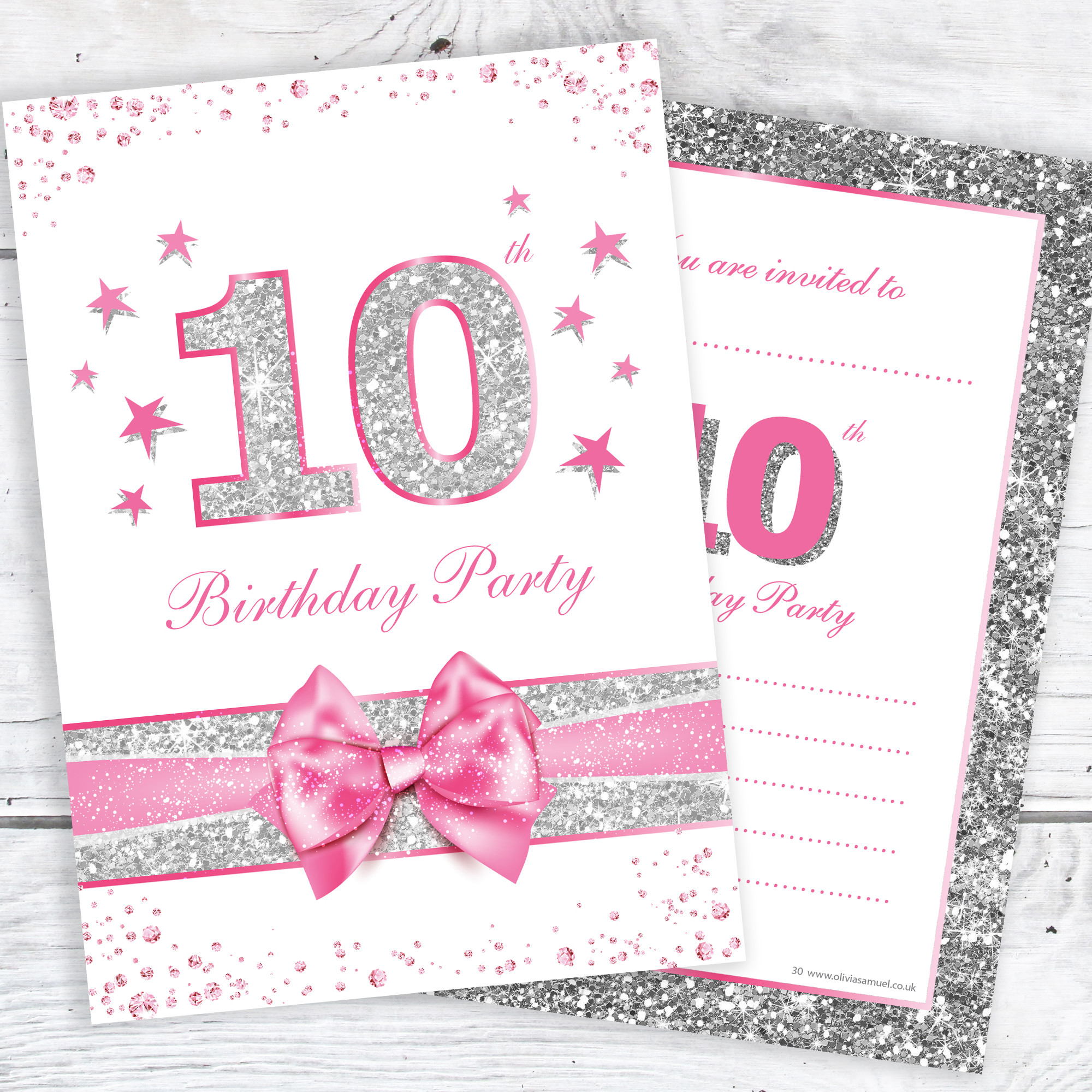 10th Birthday Party Invitations
 10th Birthday Party Invitations – Pink Sparkly Design and