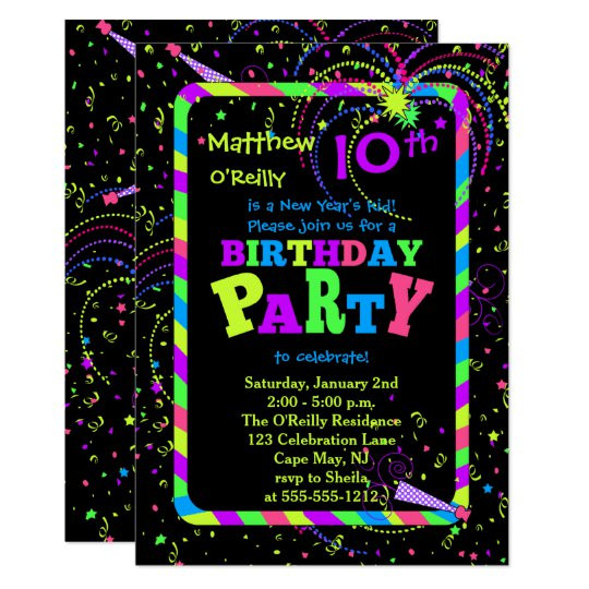 10th Birthday Party Invitations
 Fireworks Confetti New Year s 10th Birthday Party