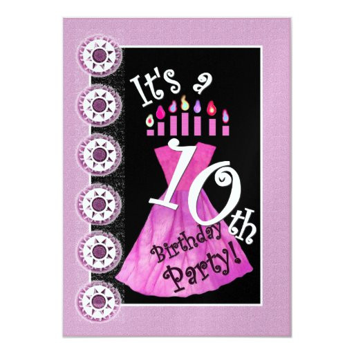 10th Birthday Party Invitations
 Girl 10th Birthday Party Invitation PINK Candles