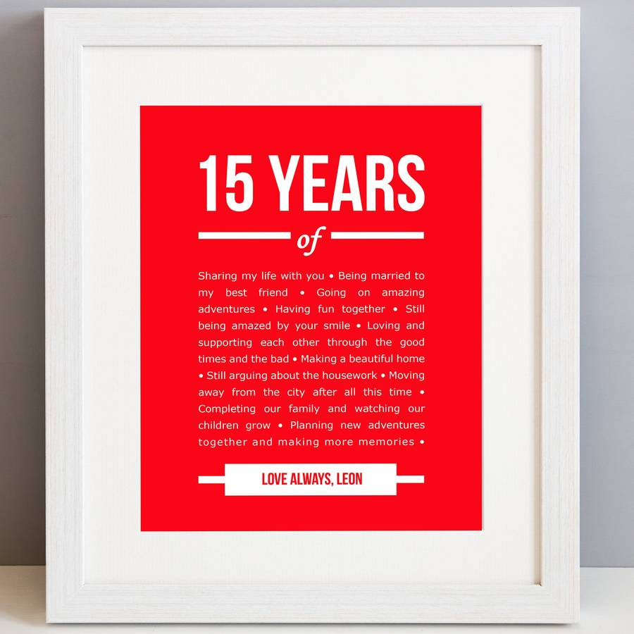 15 Year Wedding Anniversary Quotes
 personalised 15 year anniversary print by elephant grey