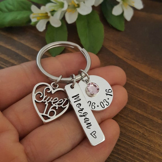16th Birthday Gifts
 Sweet 16 Keychain 16th Birthday Gift Personalized Sweet 16