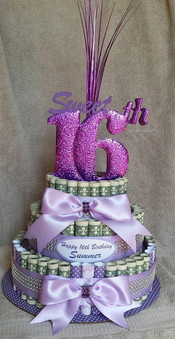 16th Birthday Gifts
 Items similar to MONEY CAKE Medium "Sweet 16th Birthday