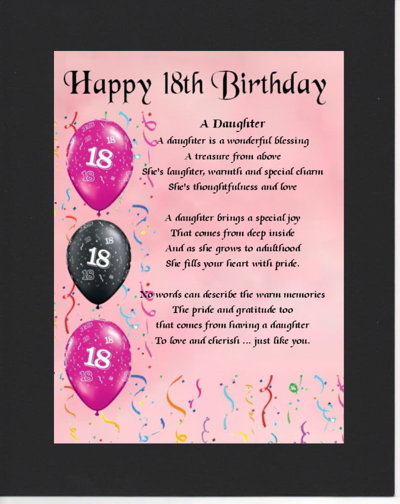 18th Birthday Quotes For Daughter
 Personalised Mounted Poem Print 18th Birthday Daughter