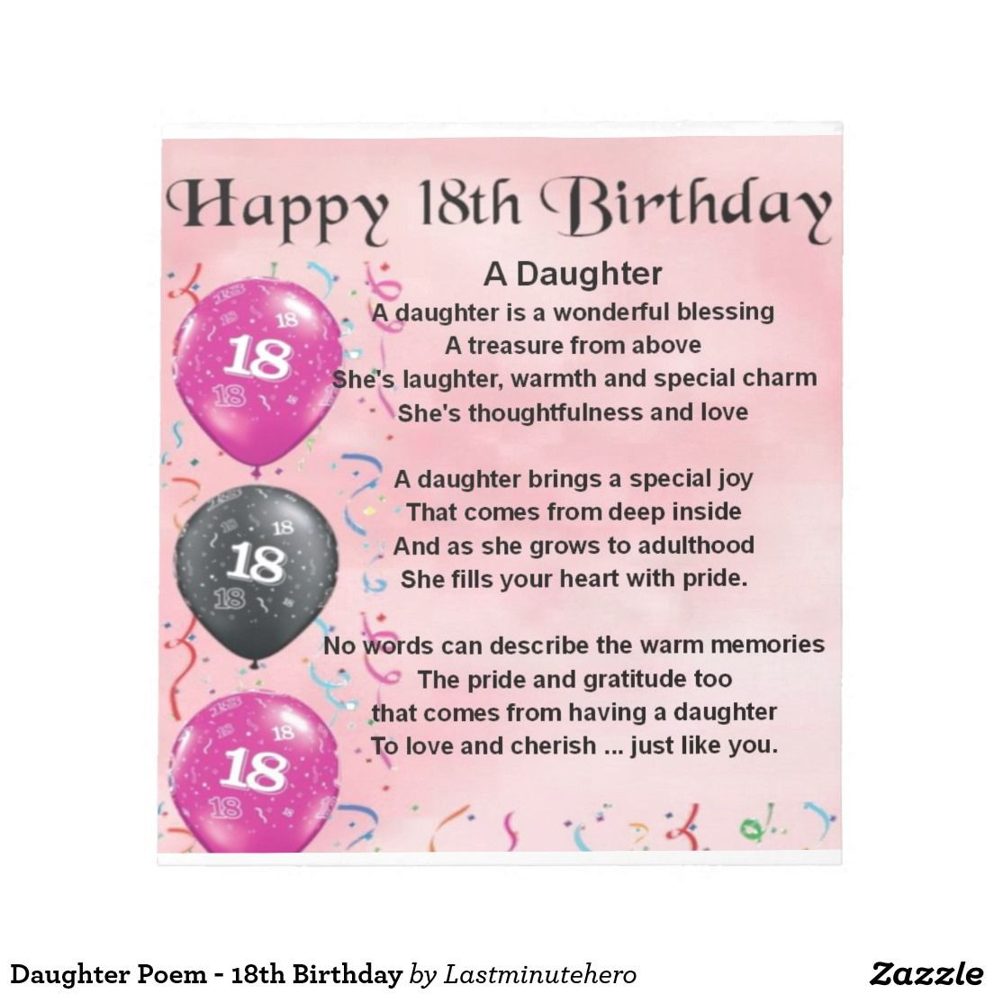 18th Birthday Quotes For Daughter
 Daughter Poem 18th Birthday Notepad
