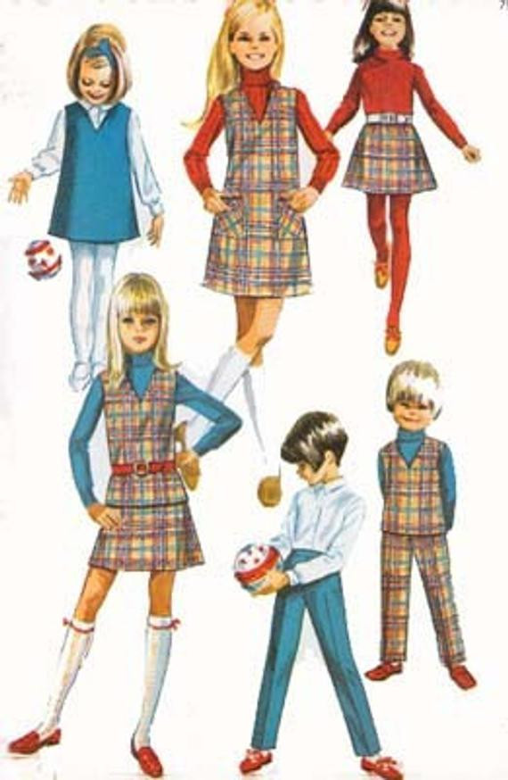 1960S Children Fashion
 1960s Childs MOD A Line Jumper or Top Skirt and Pants