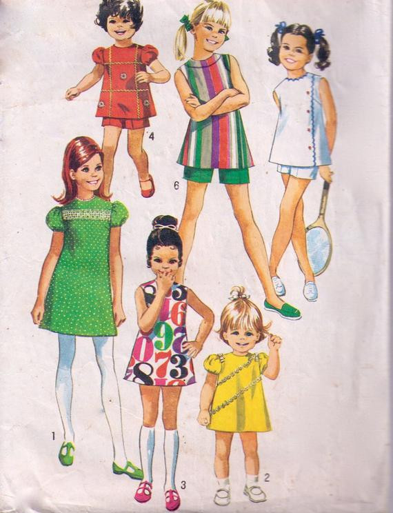 1960S Children Fashion
 Simplicity 8764 Childrens Vintage Dress Top Shorts Paper