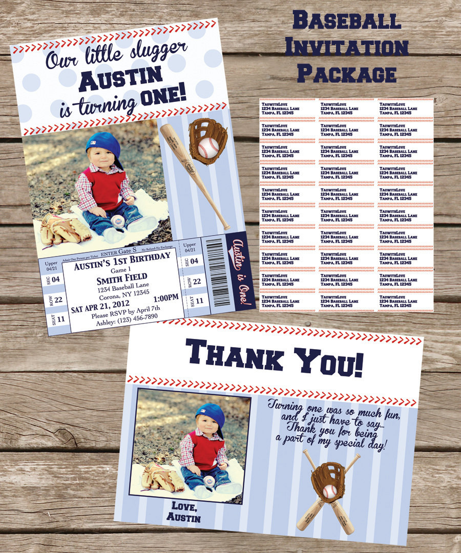 1st Birthday Baseball Invitations
 Baseball 1st Birthday Invitation Package Printable