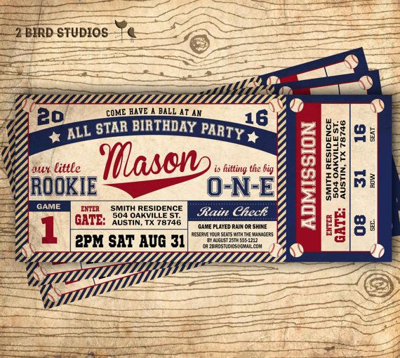 1st Birthday Baseball Invitations
 Baseball birthday invitation Baseball ticket invitation