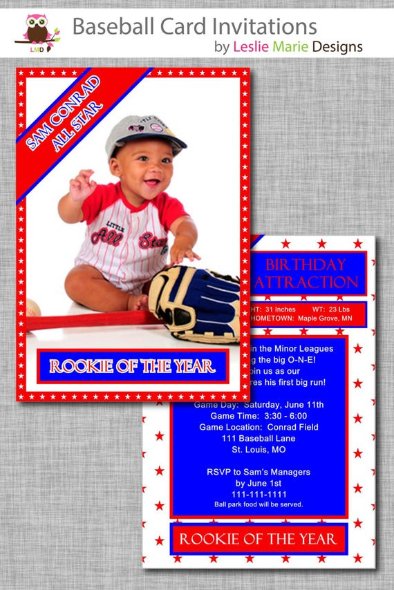 1st Birthday Baseball Invitations
 Baseball Card Invitation First Birthday Boy First Birthday