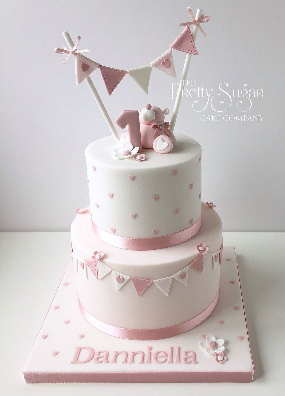 1st Birthday Cake Ideas For Girl
 Pink polka dot first birthday cake with teddy & bunting