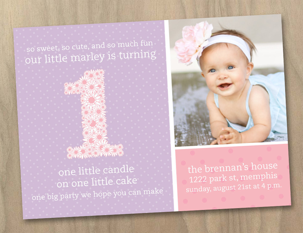 1st Birthday Party Invitation Wording
 Baby Girl First 1st Birthday Invitation Pink and