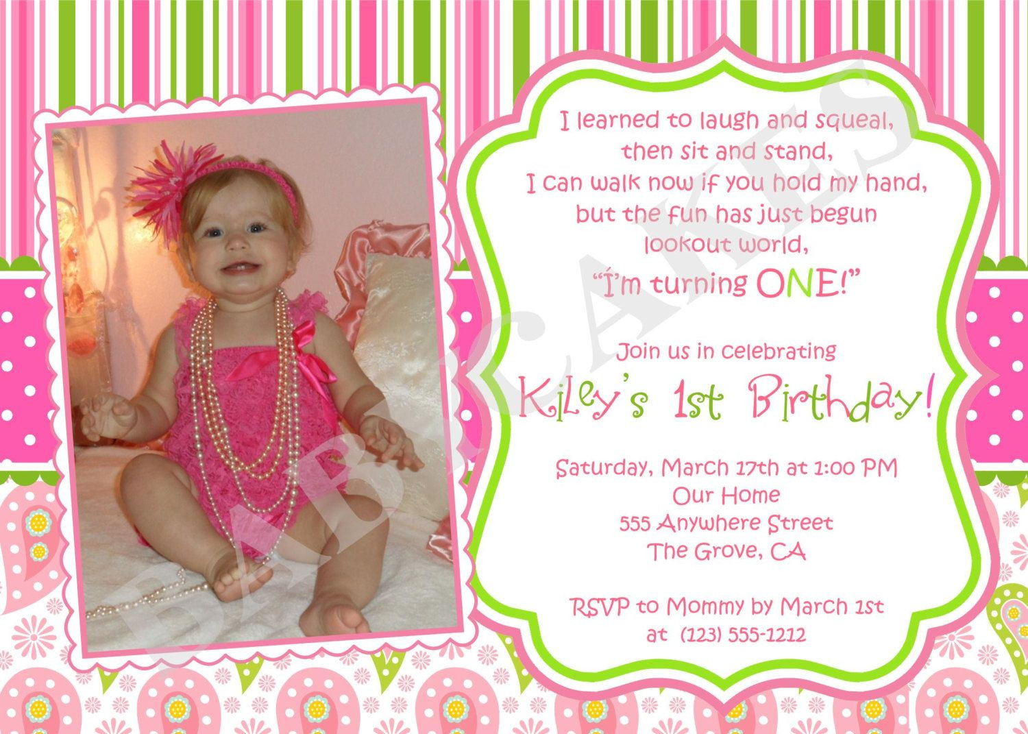 1st Birthday Party Invitation Wording
 1st birthday girl themes