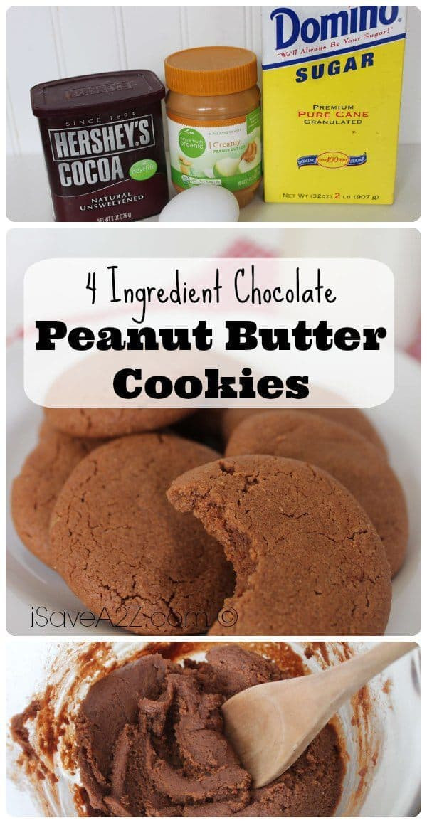 2 Ingredient Peanut Butter Cookies No Egg
 4 Ingre nt Chocolate Peanut Butter Cookies iSaveA2Z