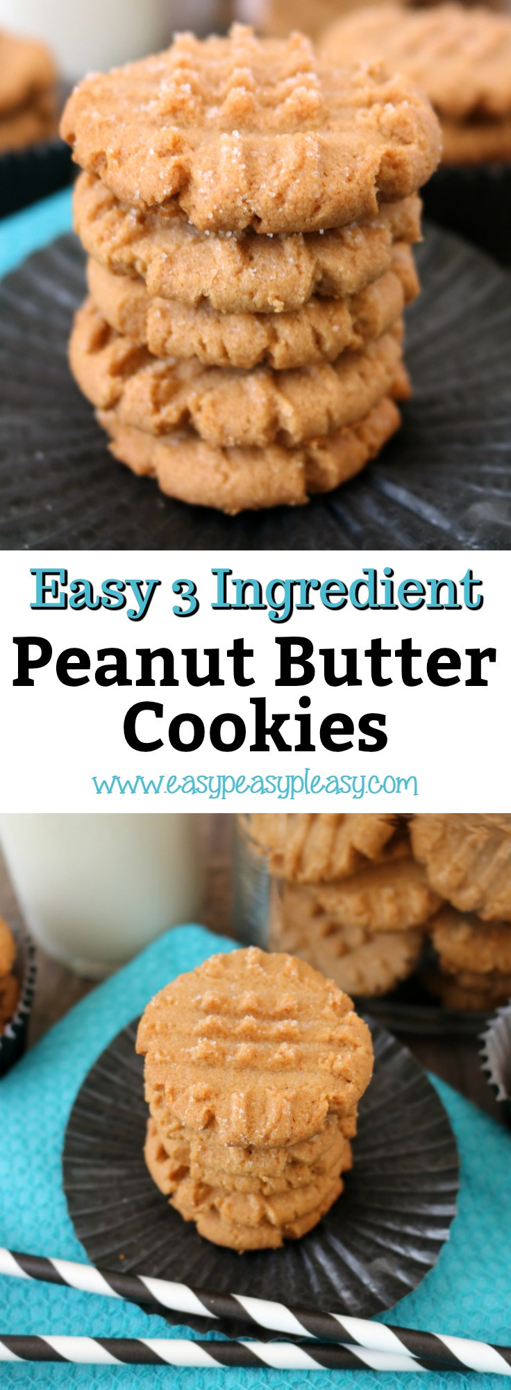 2 Ingredient Peanut Butter Cookies No Egg
 Easy 3 Ingre nt Peanut Butter Cookies Easy Peasy Pleasy