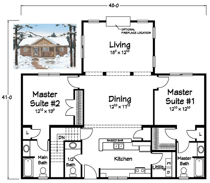2 Master Bedroom House
 Two Master Suites Ranch Plans