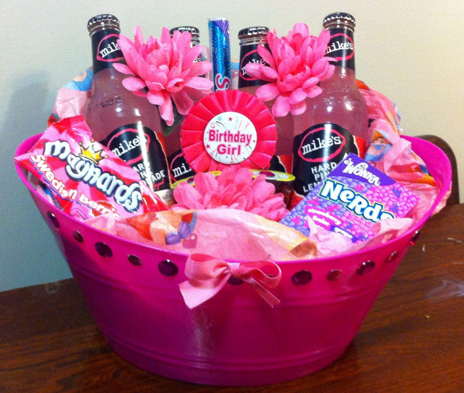 21st Birthday Gift Baskets For Her
 girly birthday basket dollar store bin with stick on