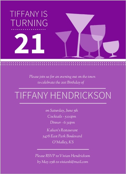 21st Birthday Invitation Wording
 Cocktail Glasses 21st Birthday Invitations
