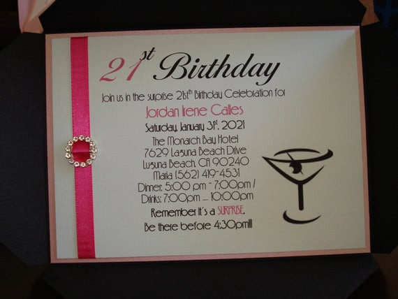 21st Birthday Invitation Wording
 Items similar to 25 Martini Invitations 21st Birthday