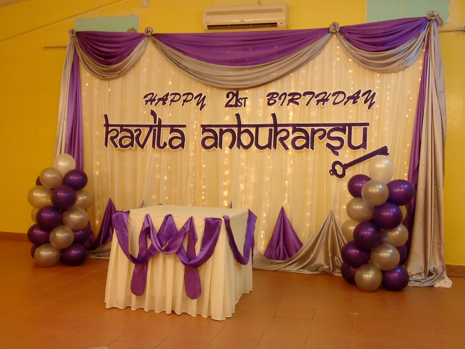 21st Birthday Party Decorations
 Raags Management Services 21st Birthday Deco purple & white