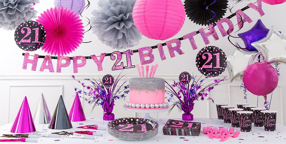 21st Birthday Party Decorations
 Pink Sparkling Celebration 21st Birthday Party Supplies