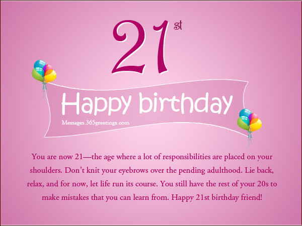 21st Birthday Quotes For Her
 21st birthday wishes for a friend 365greetings