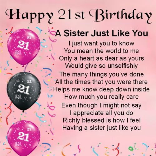 21st Birthday Quotes For Her
 Personalised Coaster Sister Poem 21st Birthday FREE